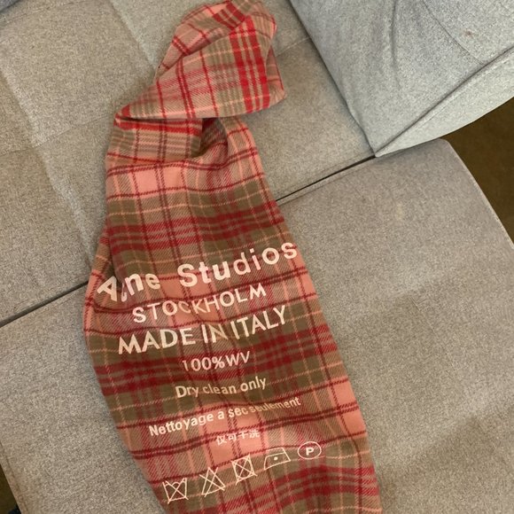 Acne coral pink plaid cashmere wool scarf - Picture 2 of 6